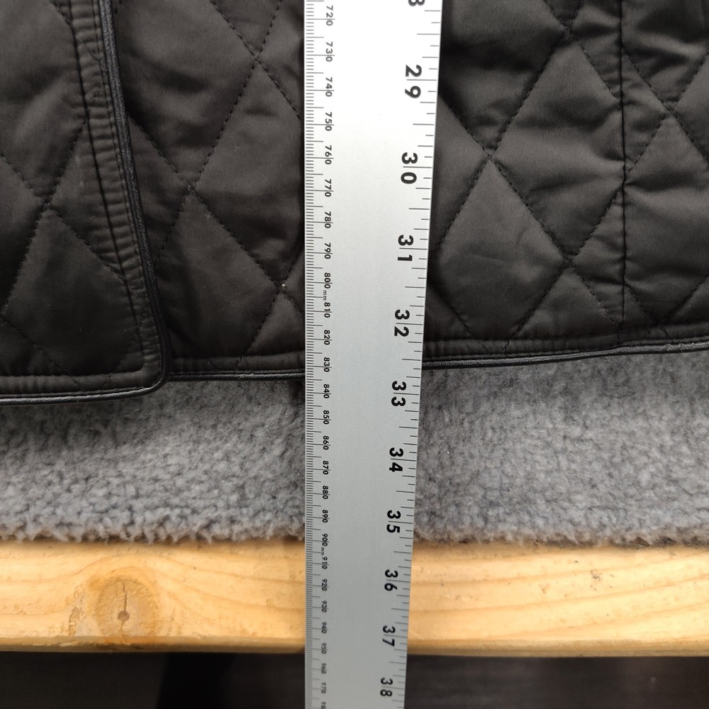 Lauren Ralph Lauren Black Quilted Hooded Barn Jacket Faux Leather Trim Womens L - Picture 2 of 7